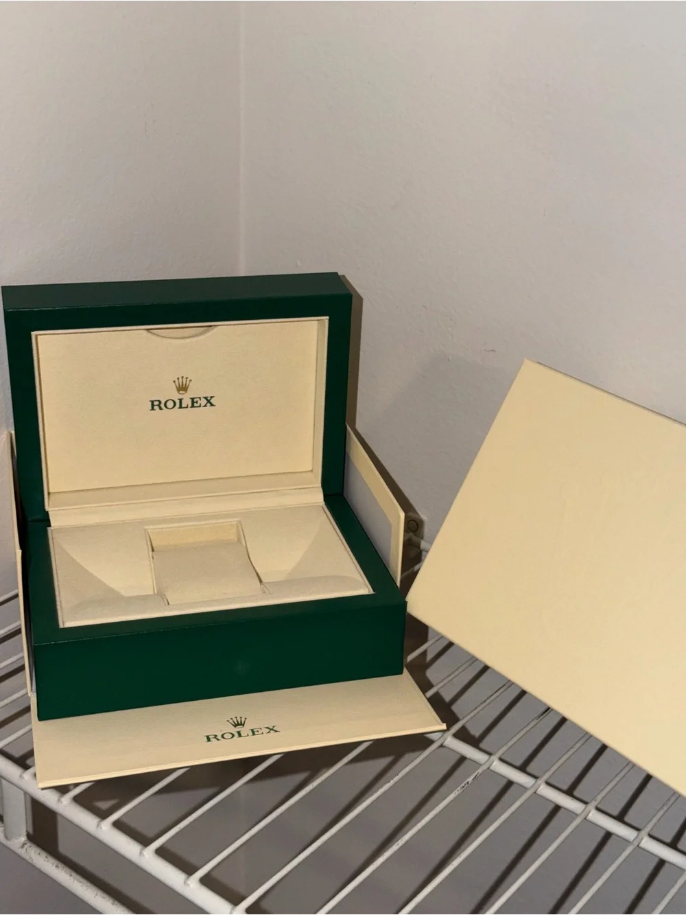Rolex box green cream new after market inner outer medium size